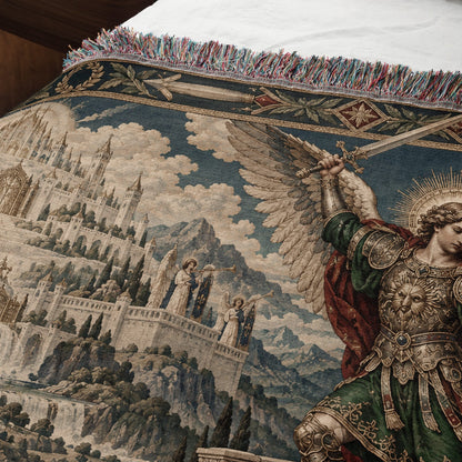 CalmNestStyle Saint Michael and the Dragon jacquard woven blanket