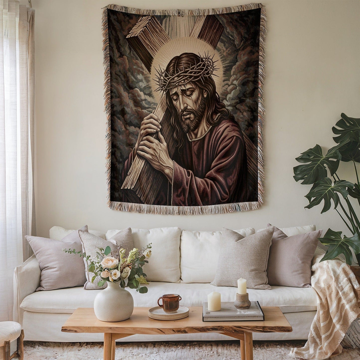 Jesus Christ Carrying the Cross Wall Tapestry Decor