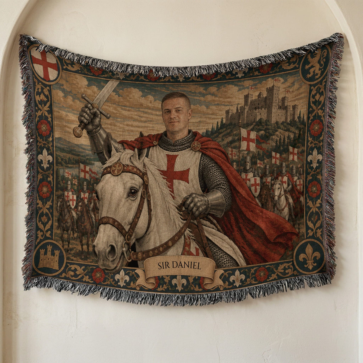 MyDesigns The Templar's Charge I Your Knight on Horseback jacquard woven blanket