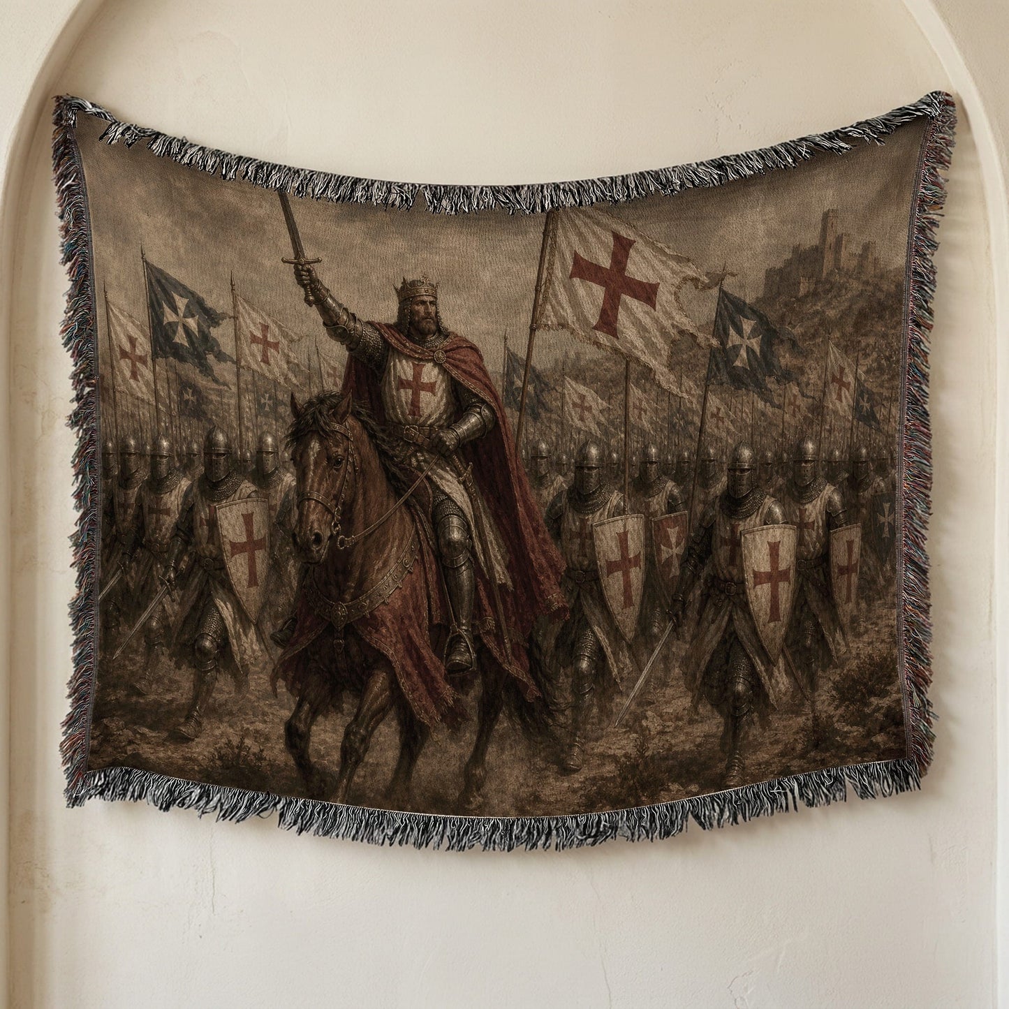MyDesigns Medieval Knight Tapestry Blanket – Crusader King Charge Woven Throw jacquard woven blanket