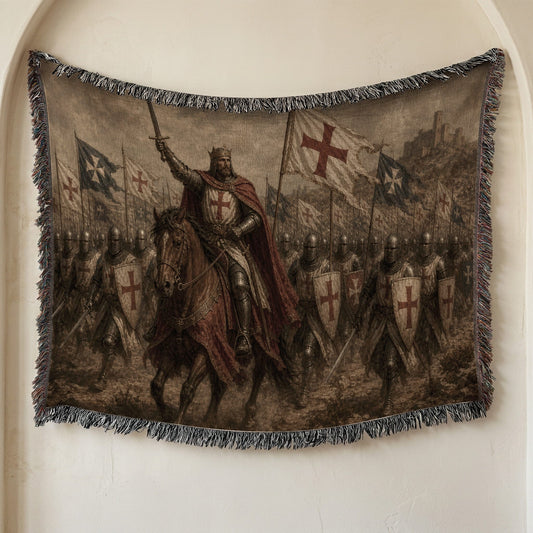 MyDesigns Medieval Knight Tapestry Blanket – Crusader King Charge Woven Throw jacquard woven blanket