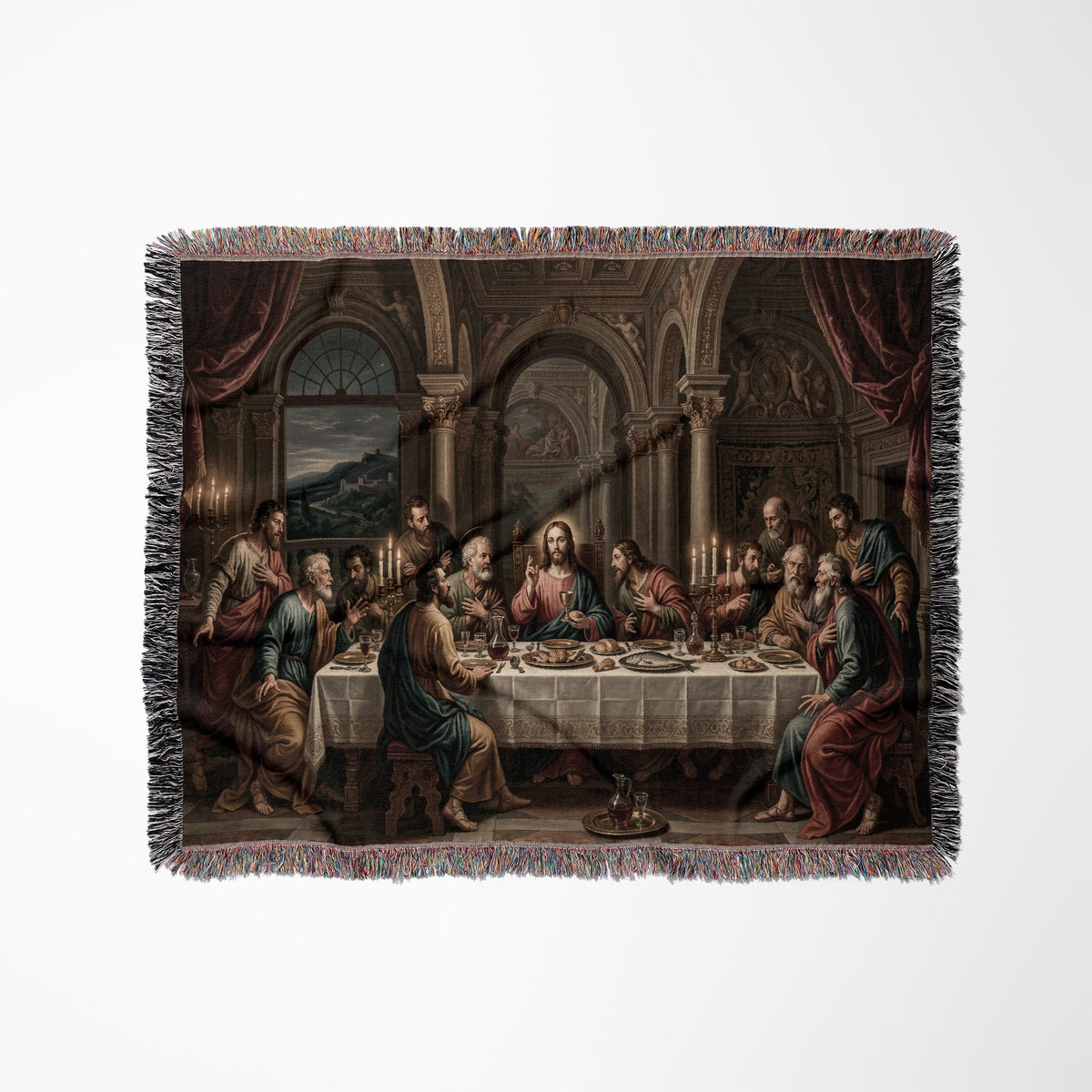 MyDesigns Holy Eucharist Wall Hanging – Last Supper with Chalice and Candles, Woven Blanket jacquard woven blanket