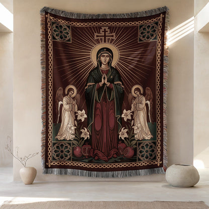 Religious Virgin Mary and Angels Wall Tapestry Decor