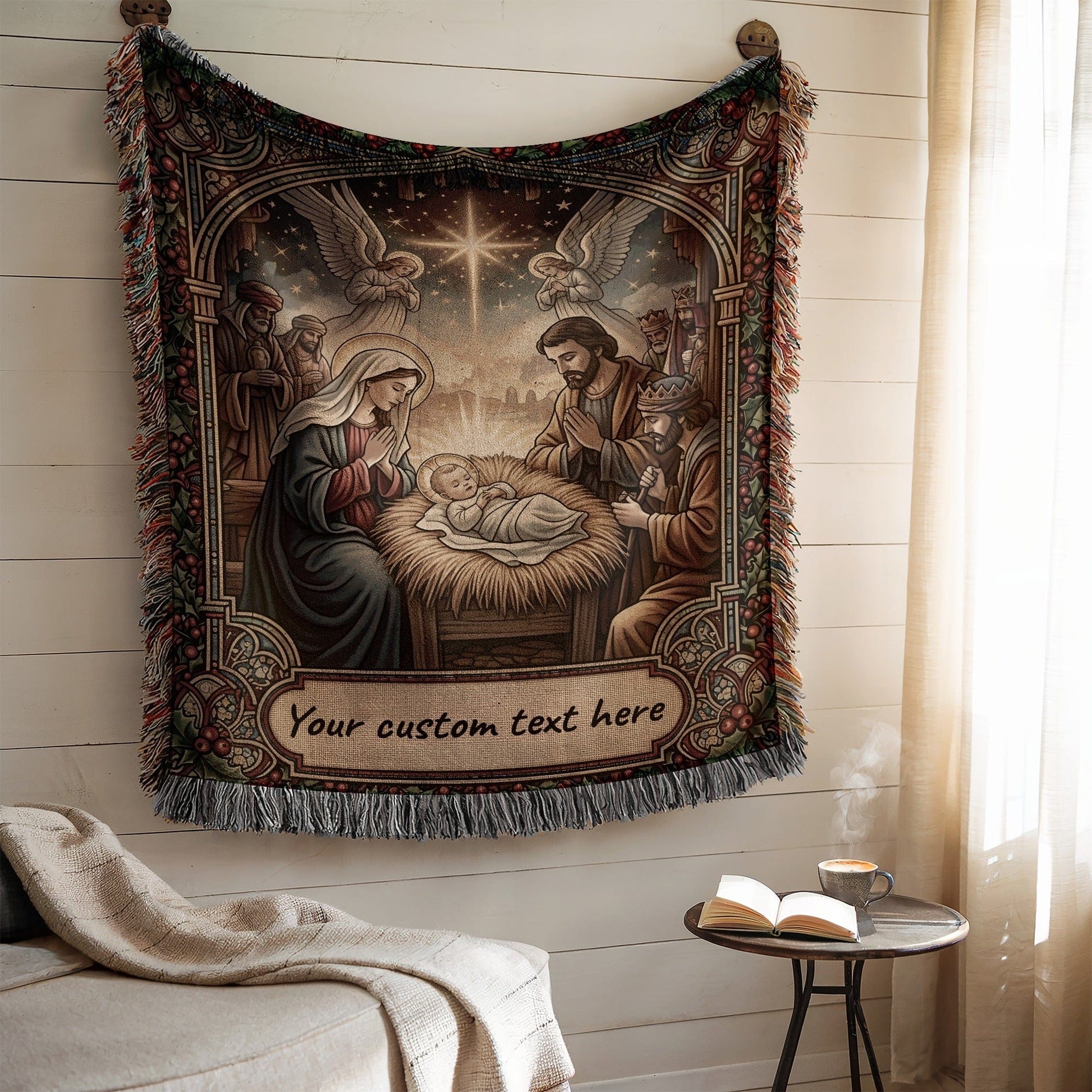 Nativity Scene Personalized Wall Tapestry Christmas Decor