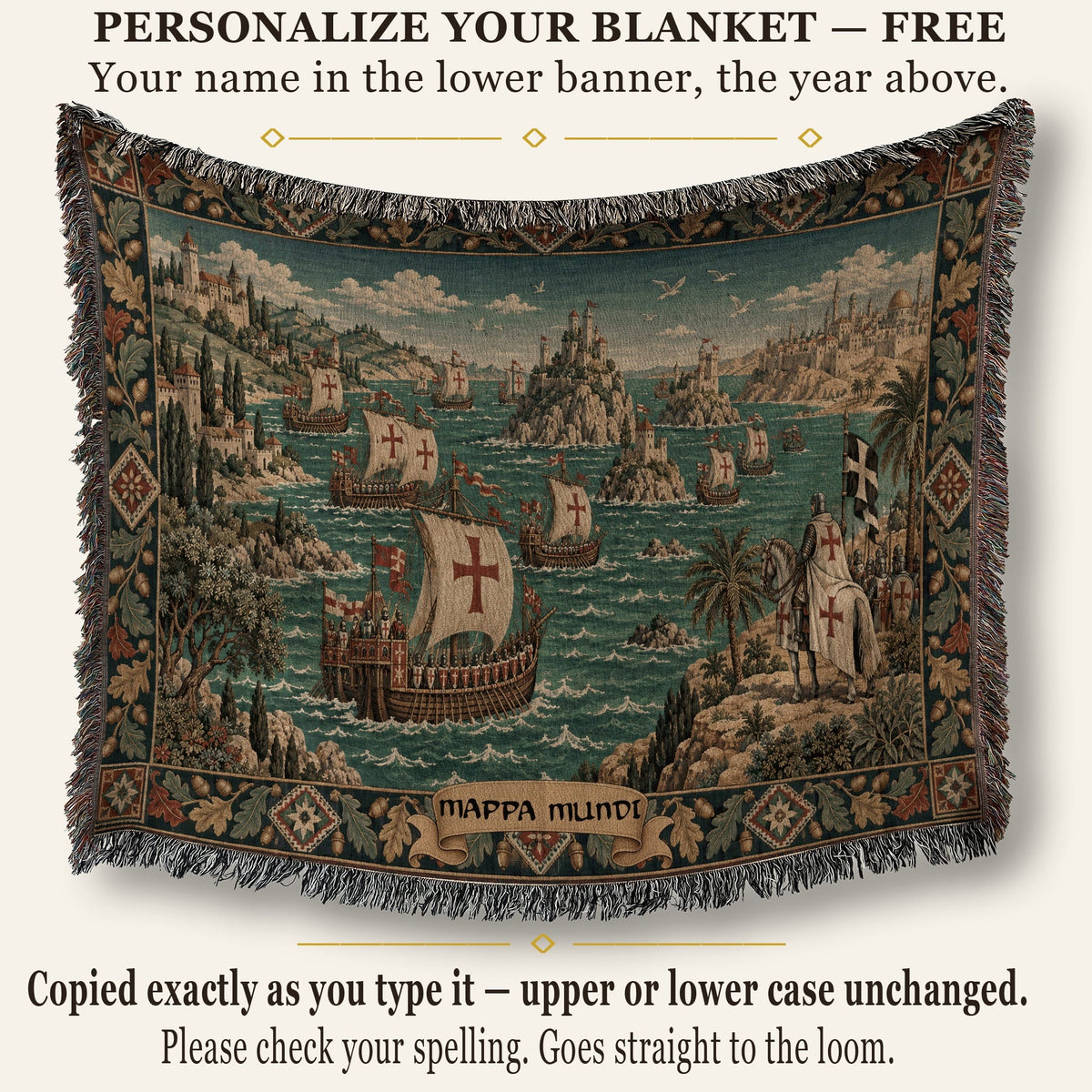 CalmNestStyle Crusader Fleet I Knight at the Harbor jacquard woven blanket