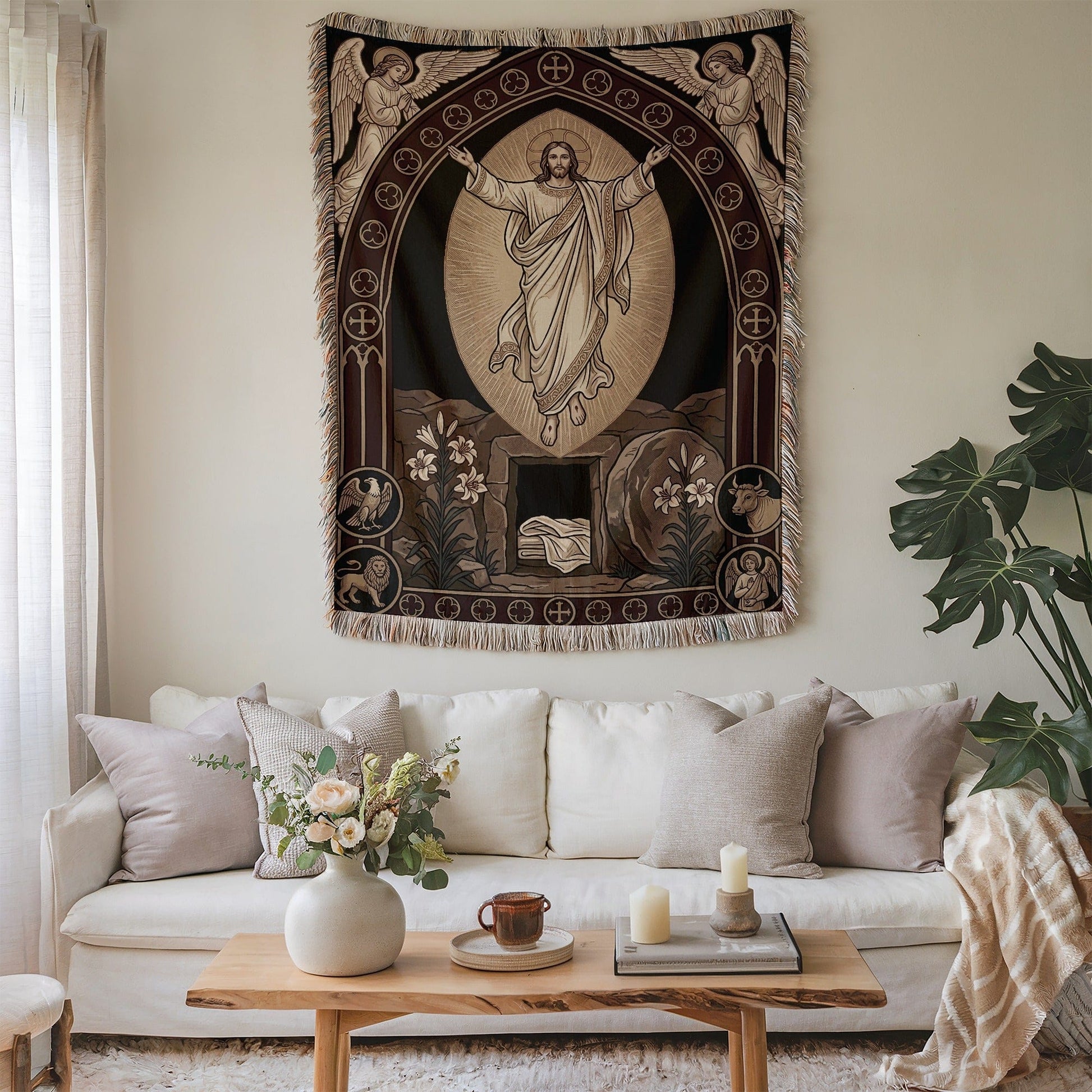 Religious Tapestry of Jesus Ascension Wall Hanging Decor