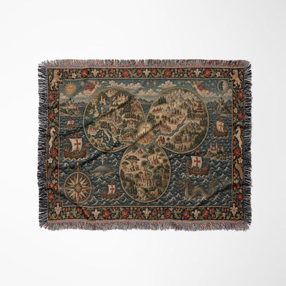 CalmNestStyle Mappa Mundi I Floral Border jacquard woven blanket
