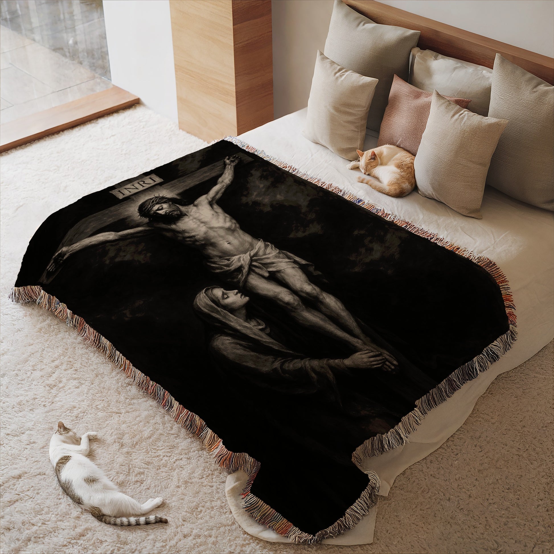 Crucifixion Dark Design Fringe Blanket Product