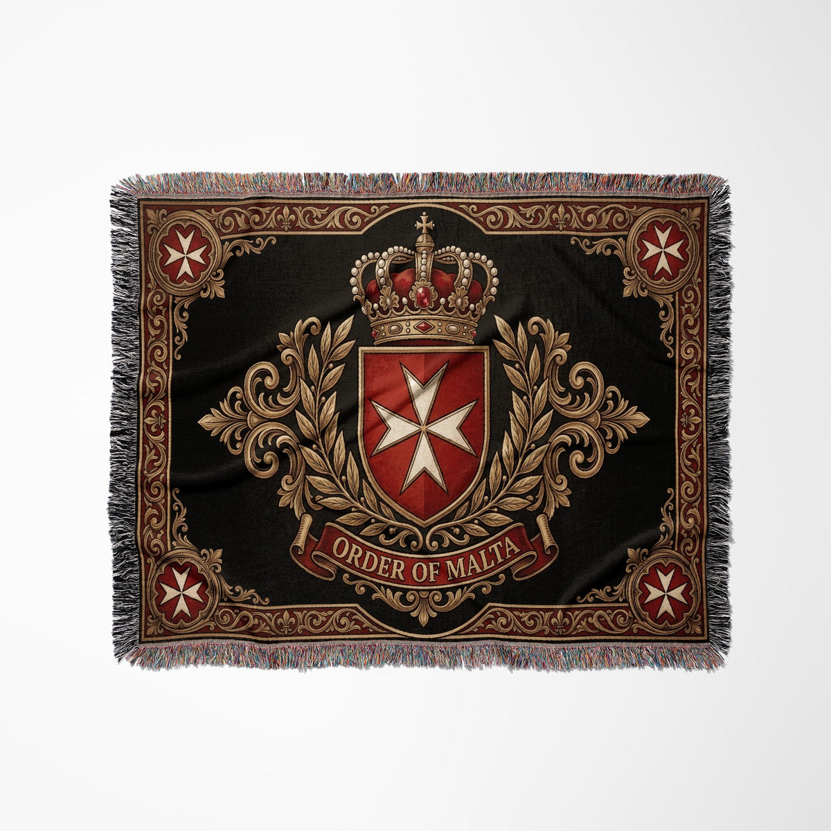 CalmNestStyle Order of Malta Crowned Crest Gold Scroll Woven Blanket jacquard woven blanket