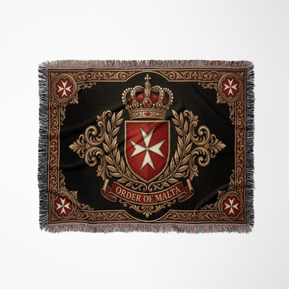 CalmNestStyle Order of Malta Crowned Crest Gold Scroll Woven Blanket jacquard woven blanket