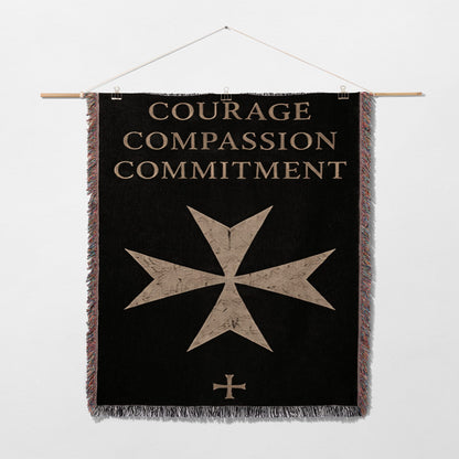 CalmNestStyle Courage Compassion Commitment Hospitaller Woven Blanket jacquard woven blanket