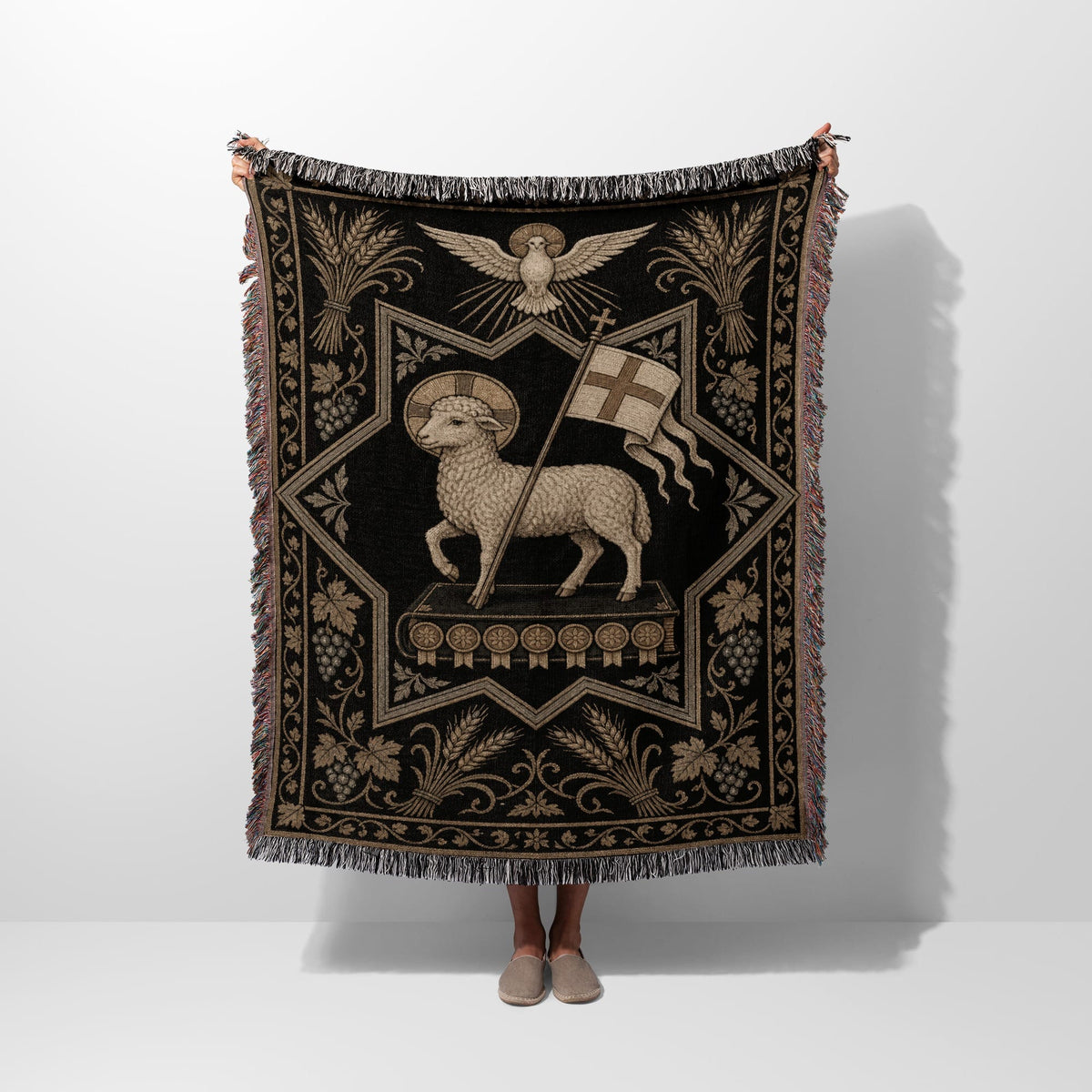 CalmNestStyle Ornate Sacred Lamb Woven Blanket jacquard woven blanket