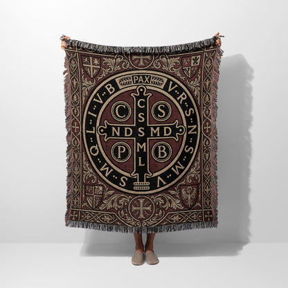 CalmNestStyle Sacred Benedict Medal Heritage Woven Blanket jacquard woven blanket