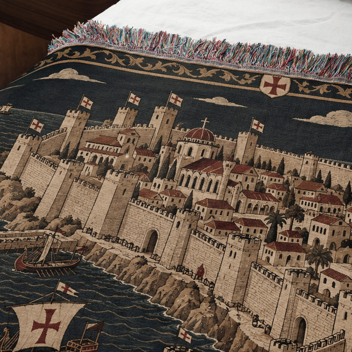 CalmNestStyle Crusader Harbor Siege I Fleet in the Bay jacquard woven blanket
