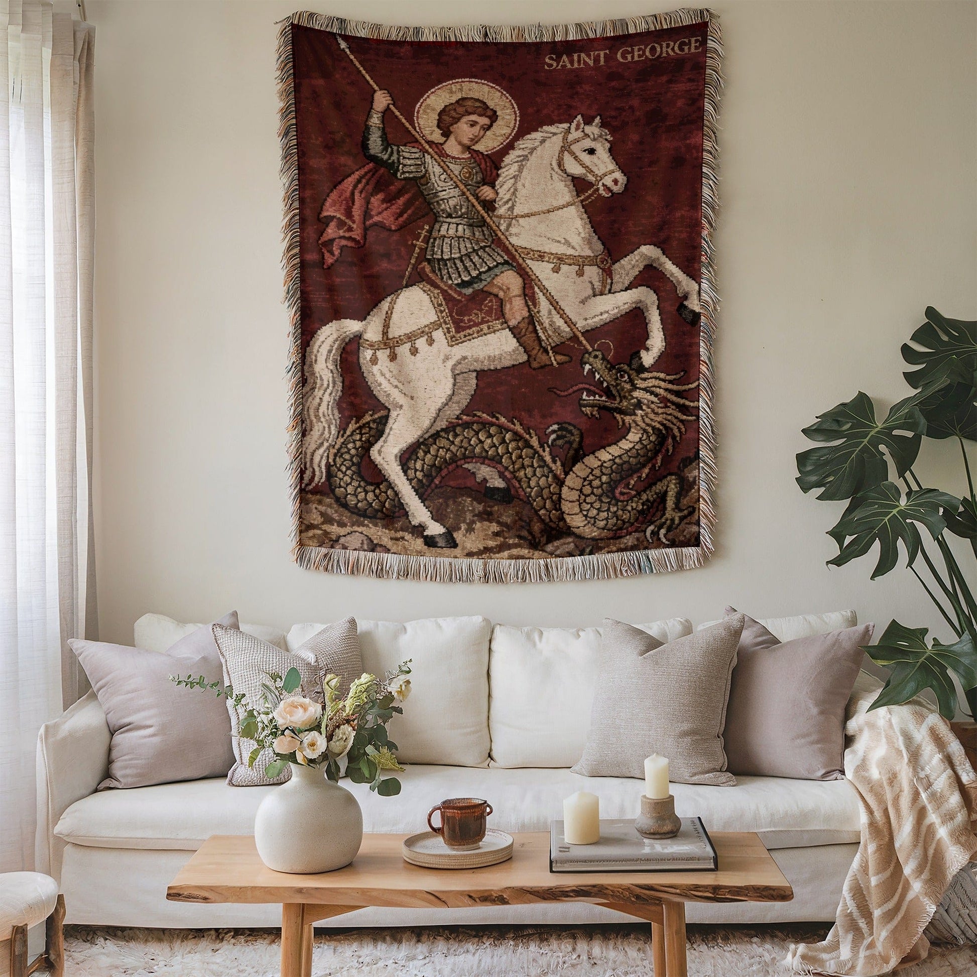 Saint George with Dragon Woven Tapestry Wall Art Decor