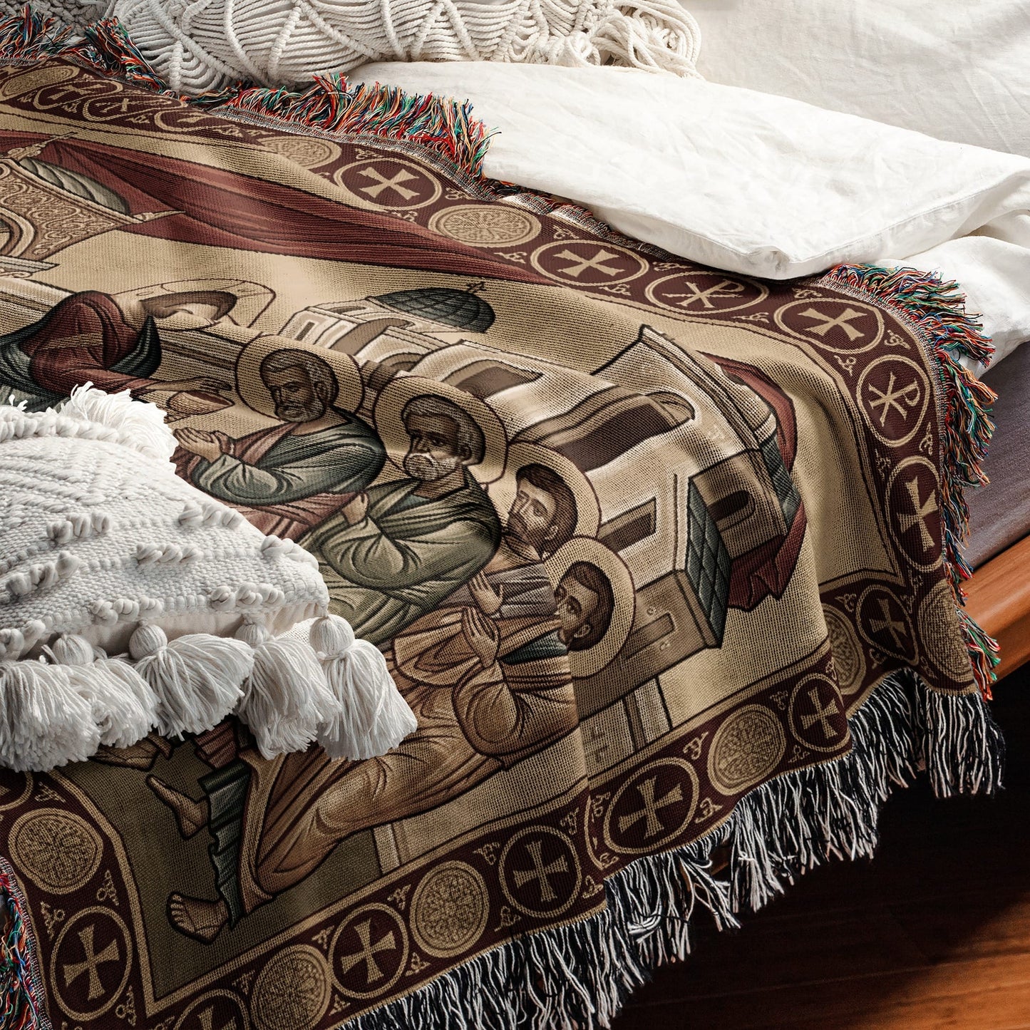 MyDesigns Orthodox Communion Horizontal Tapestry - Byzantine Altar Icon jacquard woven blanket