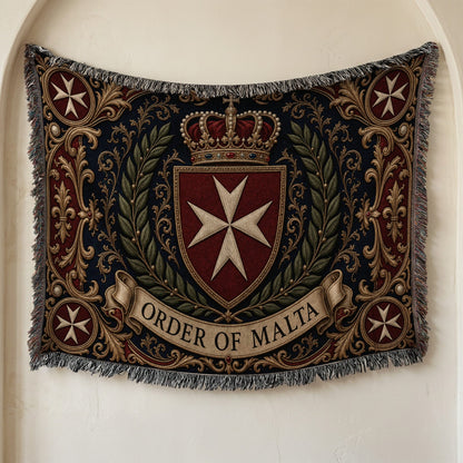CalmNestStyle Order of Malta Crowned Crest Navy Laurel Woven Blanket jacquard woven blanket