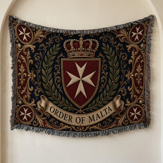 CalmNestStyle Order of Malta Crowned Crest Navy Laurel Woven Blanket jacquard woven blanket