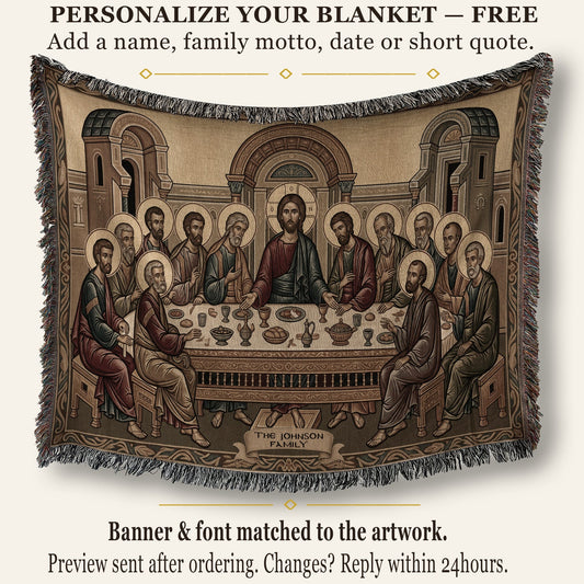 MyDesigns Warm Gold Last Supper Horizontal Tapestry - Byzantine Icon jacquard woven blanket