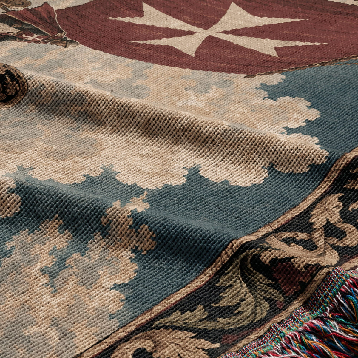 CalmNestStyle Knights of Malta Galleon with Red Cross Sails Woven Blanket jacquard woven blanket