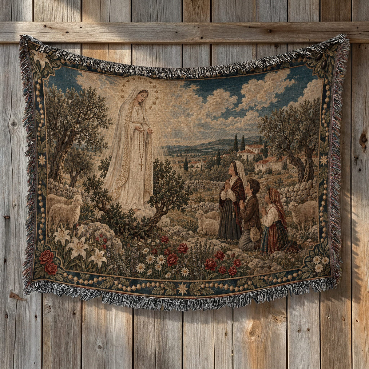 CalmNestStyle Our Lady of Fatima jacquard woven blanket