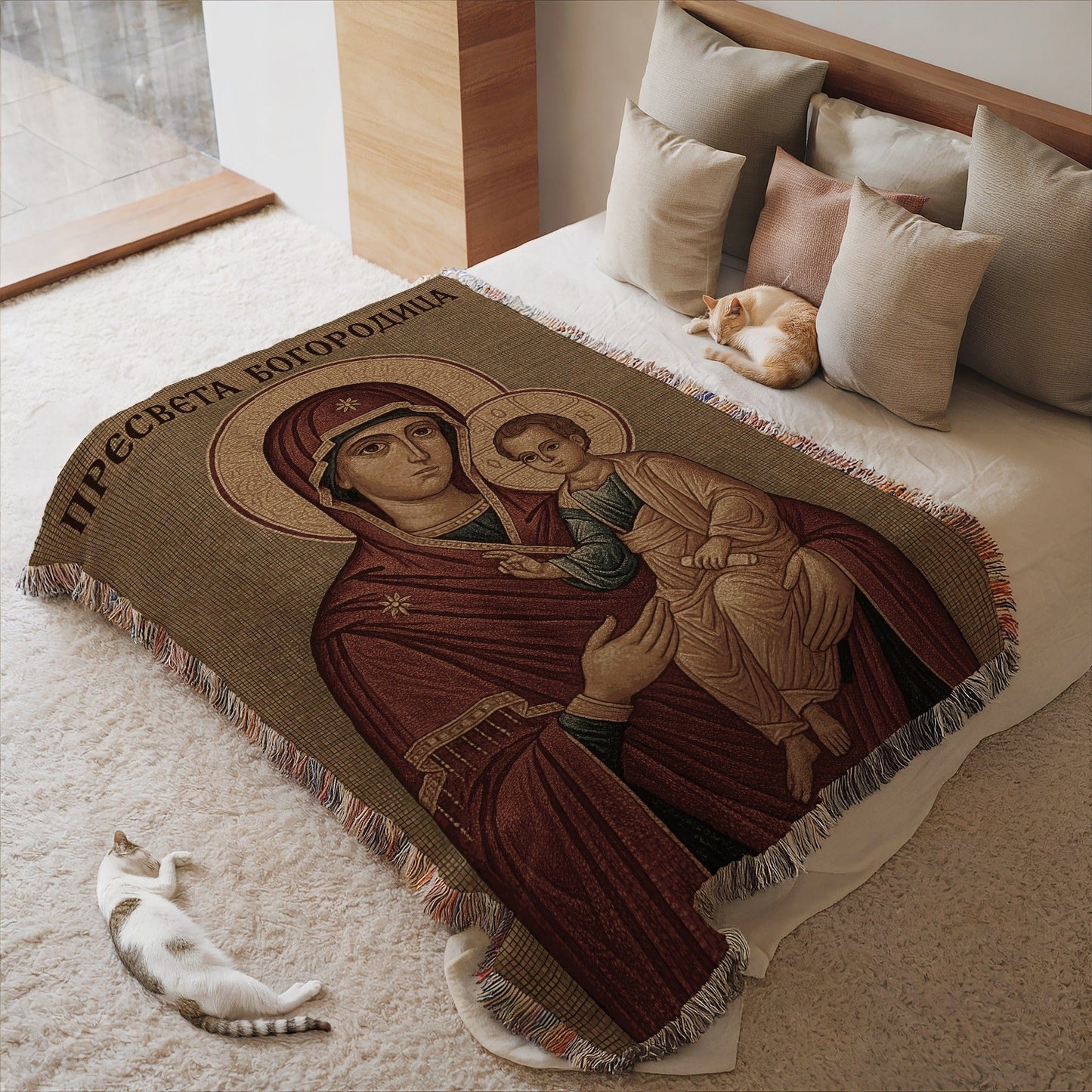 Beautiful Religious Themed Bed Covering for Home Decor