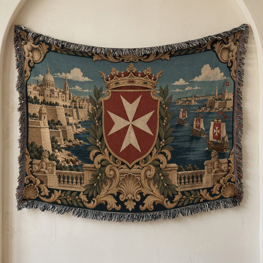 CalmNestStyle Valletta Harbor with Crowned Hospitaller Shield Woven Blanket jacquard woven blanket