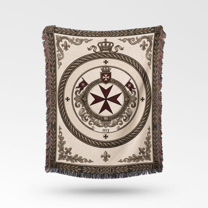CalmNestStyle Tuitio Fidei Order of Malta Seal Sepia Woven Blanket jacquard woven blanket