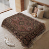 Rich Rose Ornament with Geometric Border Accent Woven Blanket