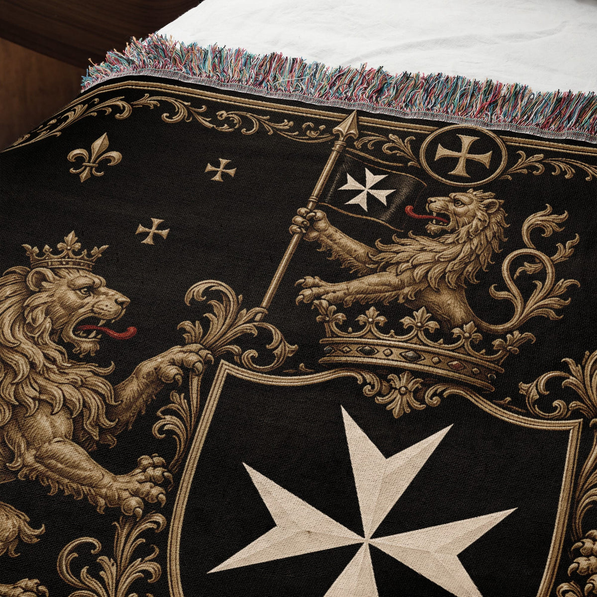 CalmNestStyle Order of Saint John Hospitallers Fleur de Lis Crest Woven Blanket jacquard woven blanket
