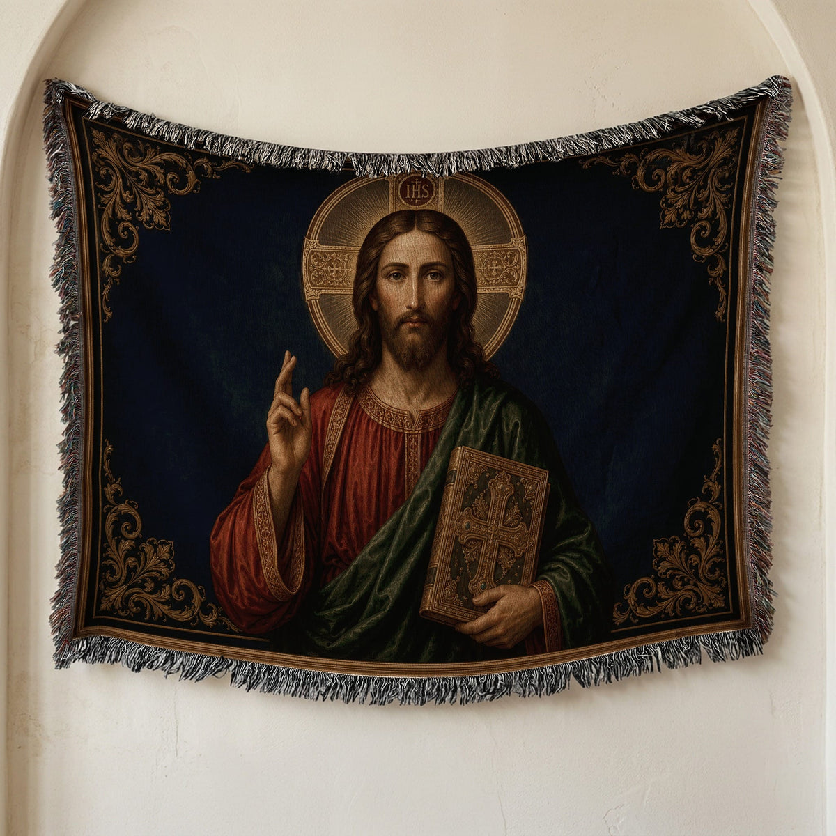 CalmNestStyle Christ Pantocrator jacquard woven blanket