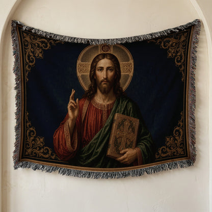CalmNestStyle Christ Pantocrator jacquard woven blanket