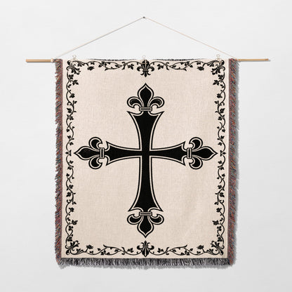 CalmNestStyle Templar Cross Heraldic Woven Blanket jacquard woven blanket