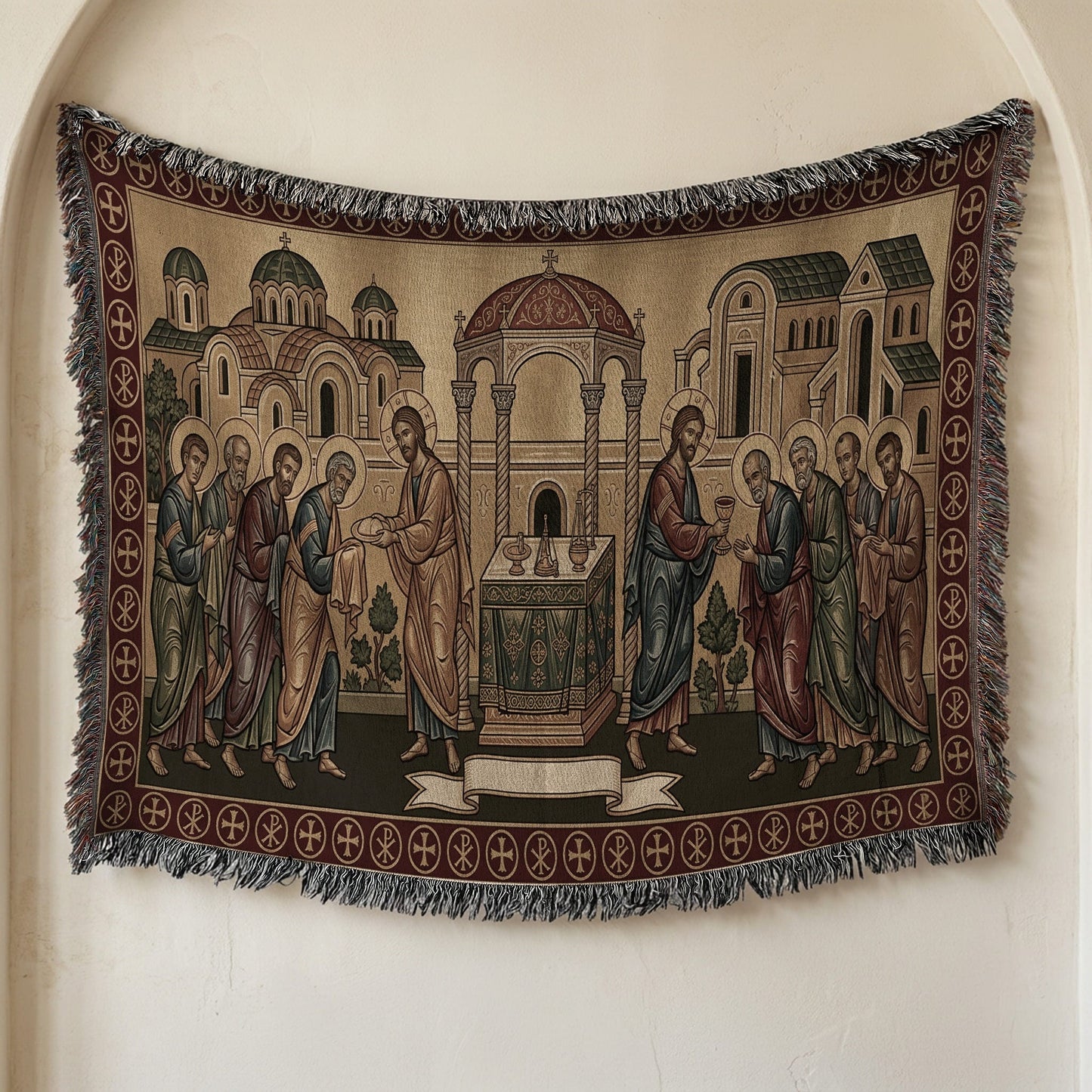 MyDesigns Gold Communion of Apostles Horizontal Tapestry - Byzantine Icon jacquard woven blanket