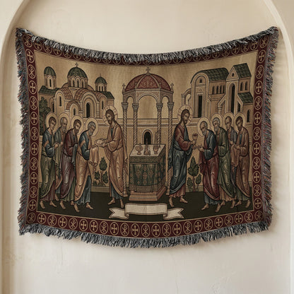 MyDesigns Gold Communion of Apostles Horizontal Tapestry - Byzantine Icon jacquard woven blanket