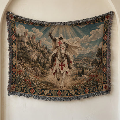 CalmNestStyle The Templar Charge Knight on a White Horse jacquard woven blanket