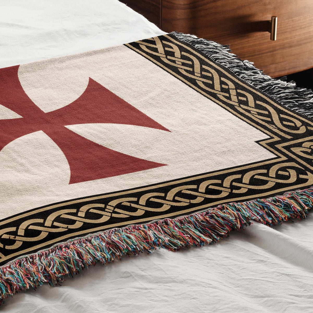 MyDesigns Medieval Blanket with Saint Lazarus Cross – Templar Hospitaller Jerusalem Woven Throw jacquard woven blanket