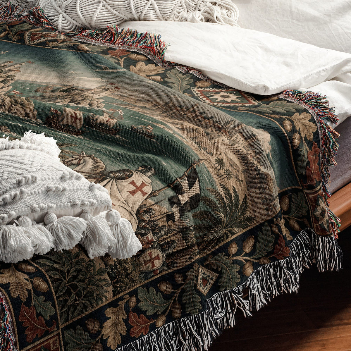 CalmNestStyle Crusader Fleet I Knight at the Harbor jacquard woven blanket