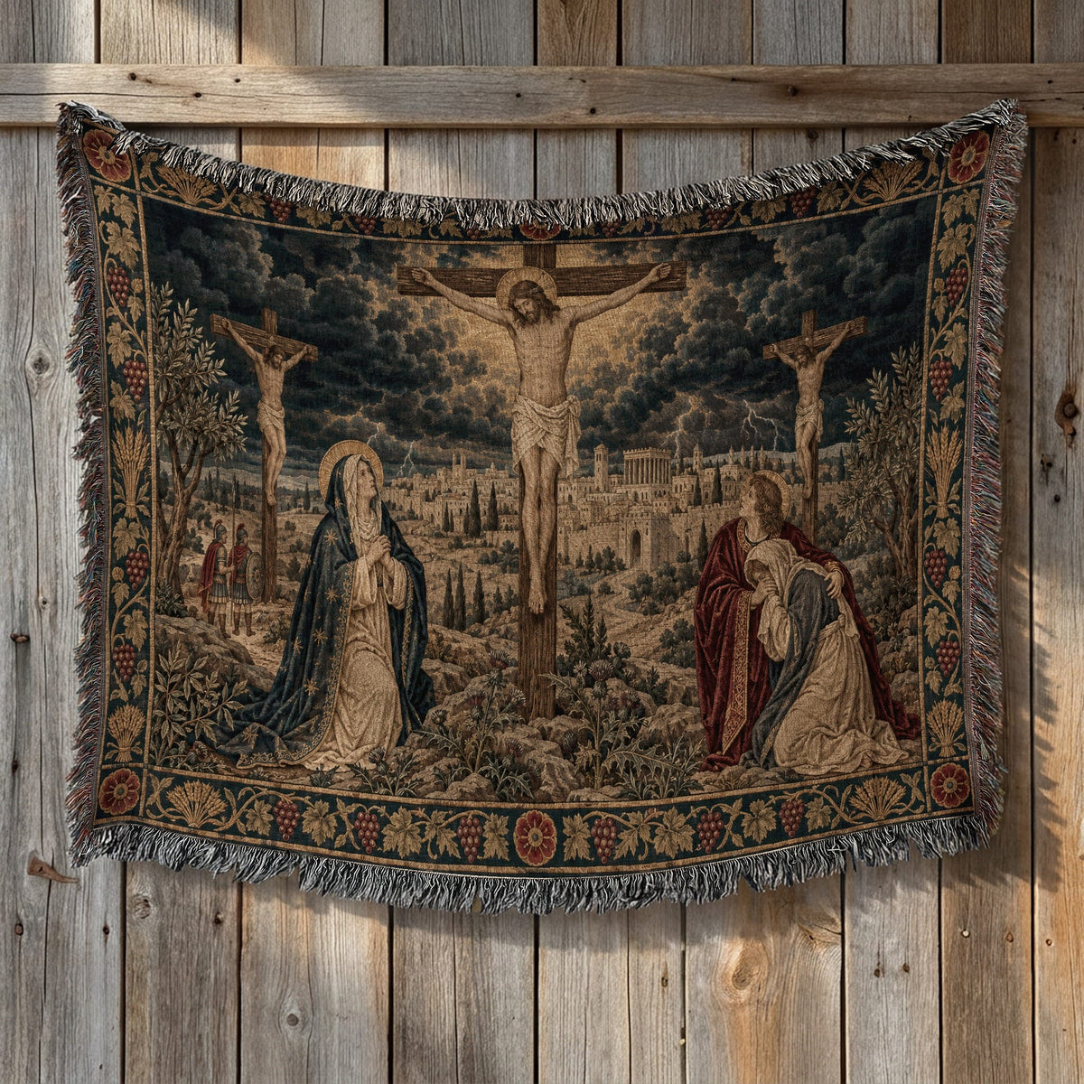 CalmNestStyle Golgotha Crucifixion Scene jacquard woven blanket