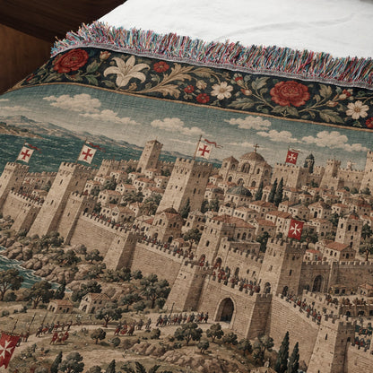 CalmNestStyle Harbor Fortress I Rose and Lily Border jacquard woven blanket