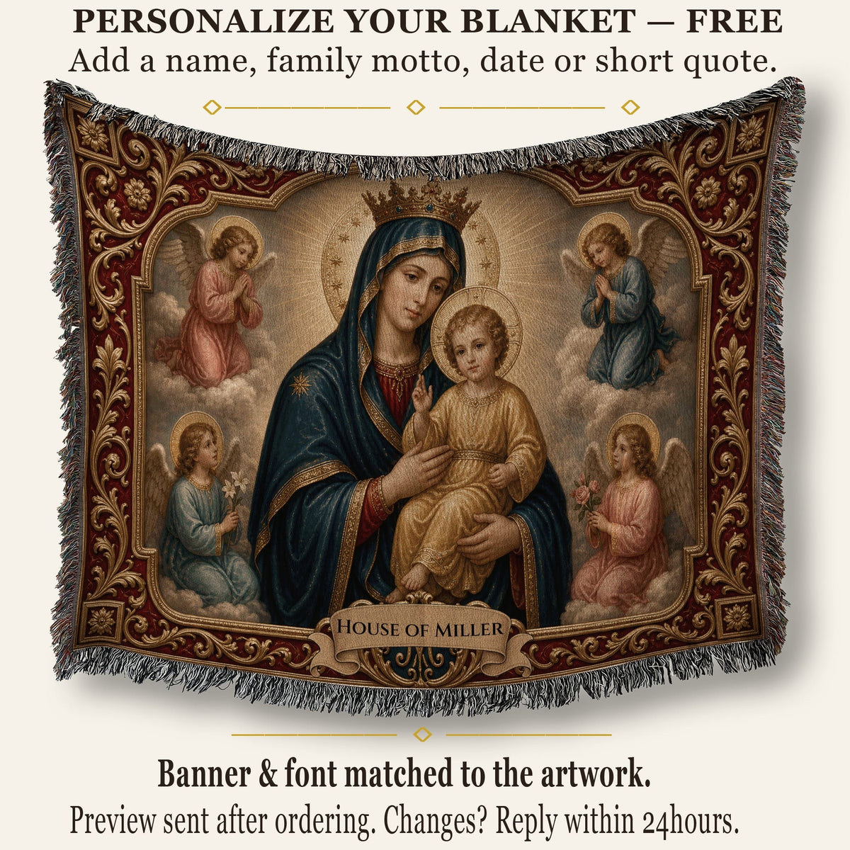 CalmNestStyle Mary, Queen of Heaven jacquard woven blanket