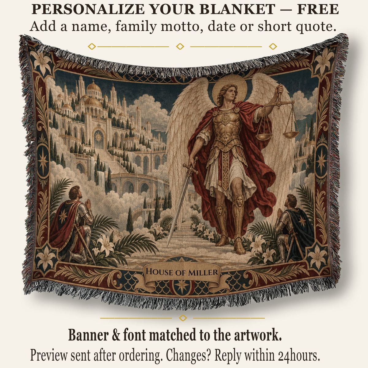 CalmNestStyle Saint Michael and His Knights jacquard woven blanket