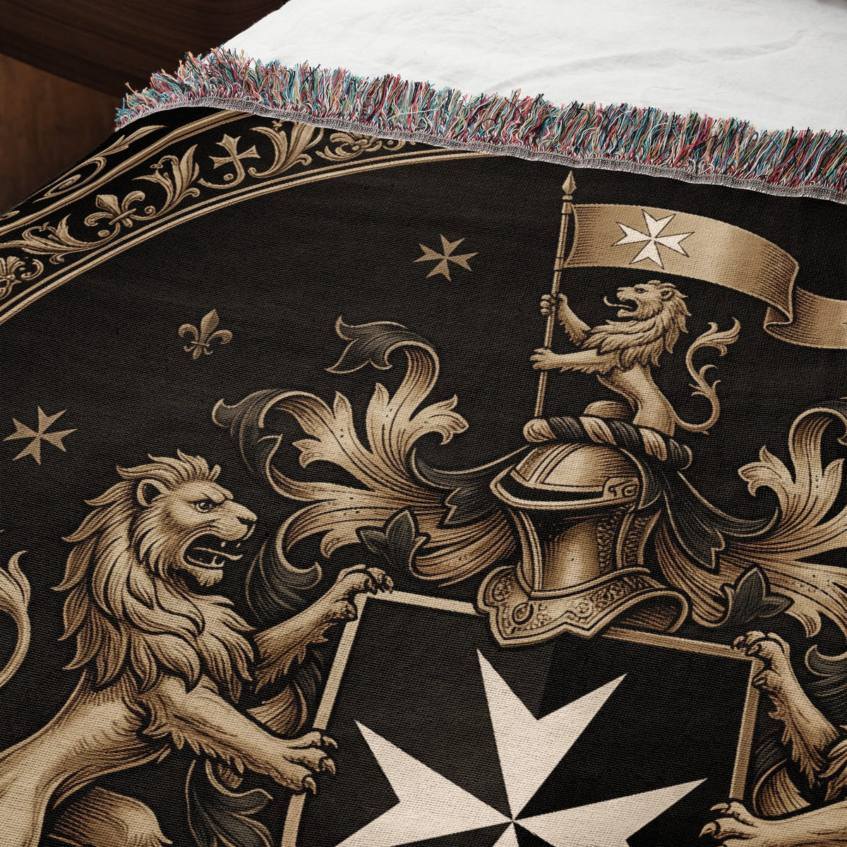 CalmNestStyle Order of Saint John Hospitallers Round Medallion Crest Woven Blanket jacquard woven blanket