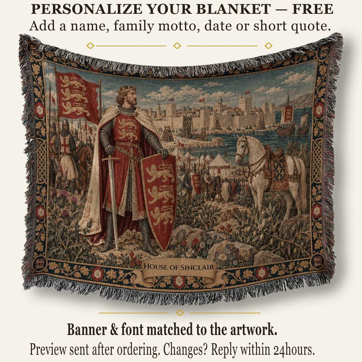 CalmNestStyle Richard the Lionheart Crusader King jacquard woven blanket