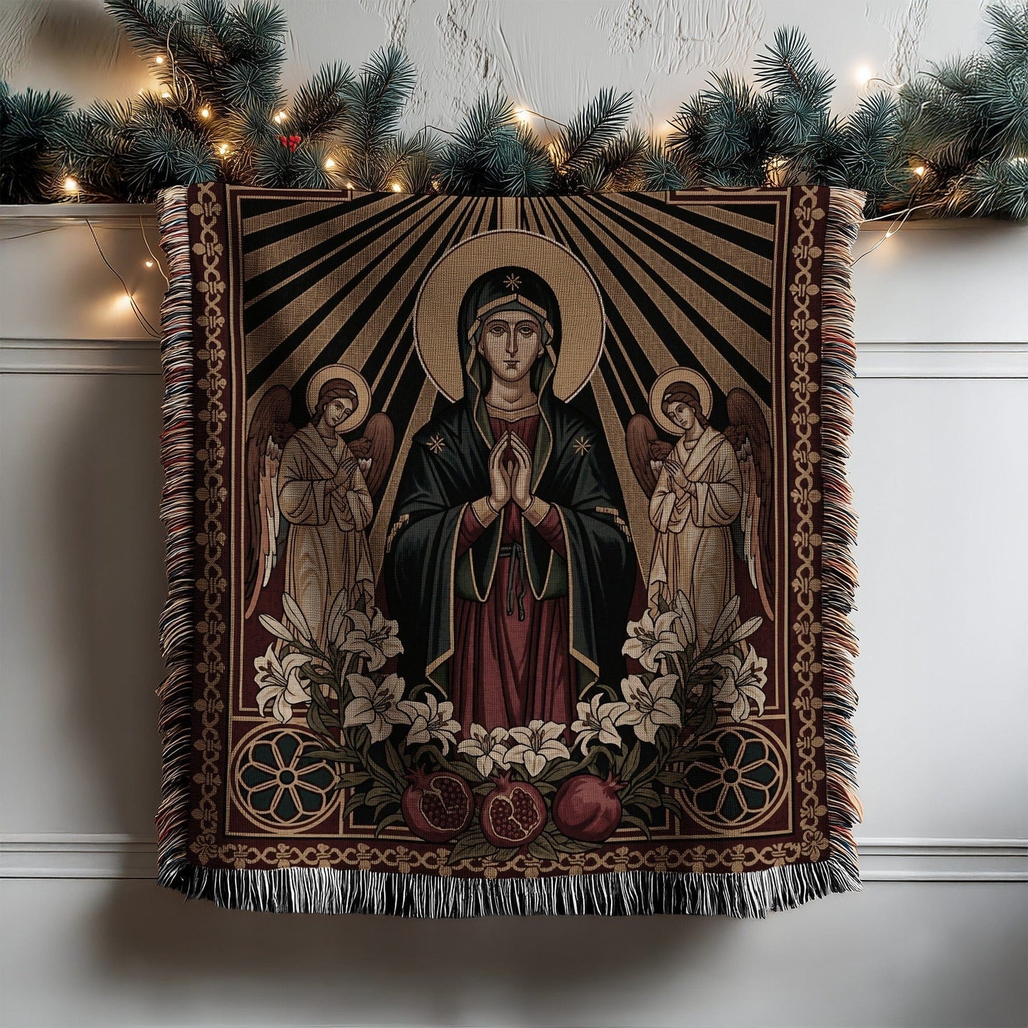 Virgin Mary and Angels Prayer Throw Blanket