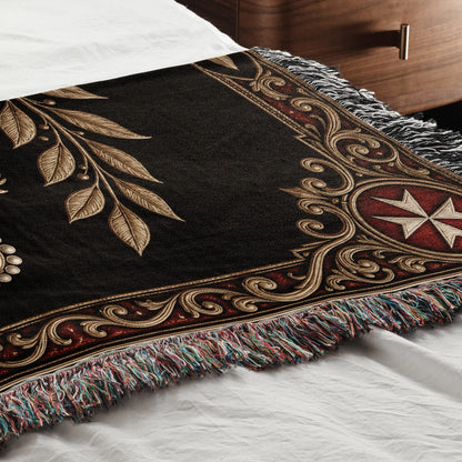 CalmNestStyle Order of Malta Crown and Gold Laurel Woven Blanket jacquard woven blanket