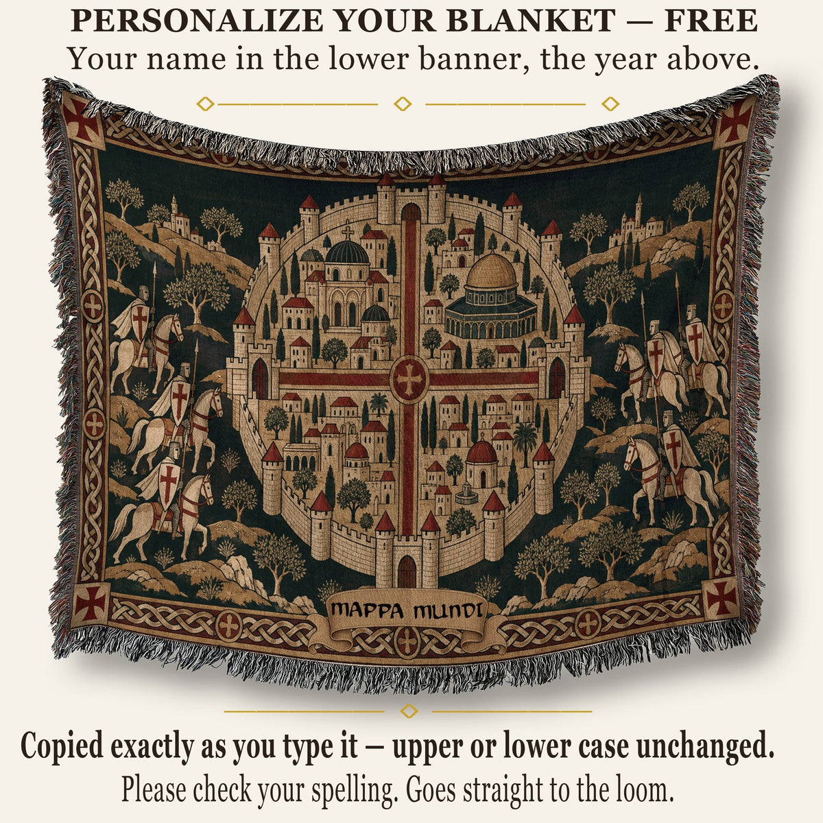 CalmNestStyle Crusader Jerusalem Round Map I Green Hills jacquard woven blanket