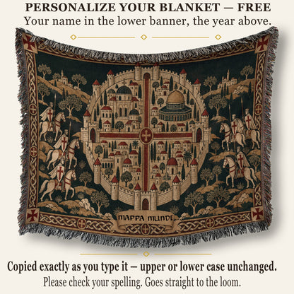 CalmNestStyle Crusader Jerusalem Round Map I Green Hills jacquard woven blanket