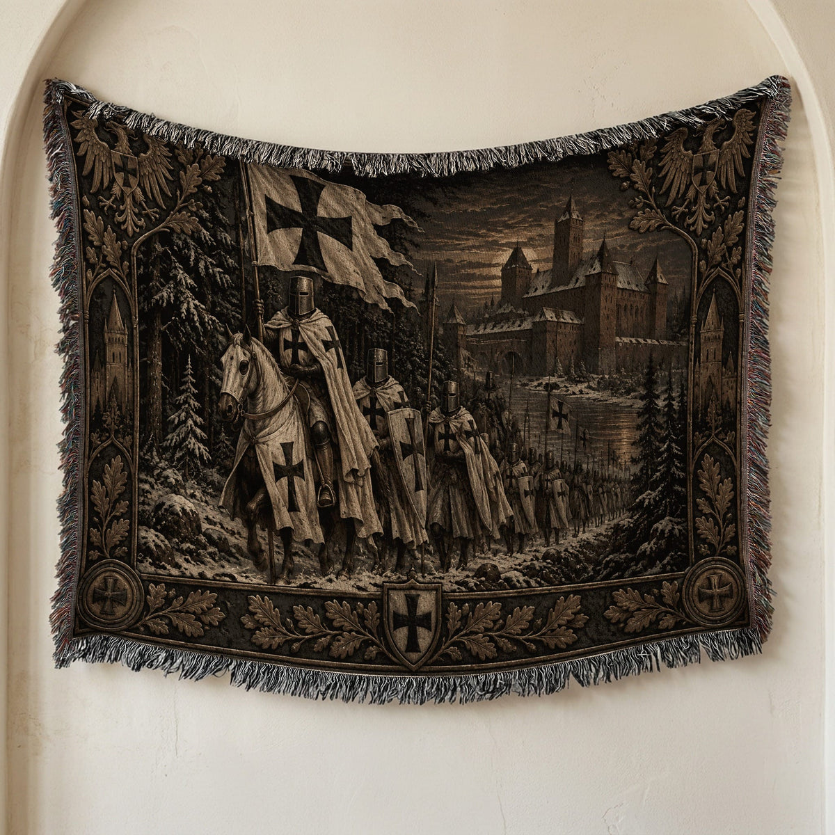 MyDesigns Teutonic Order – Black Cross and Fortress jacquard woven blanket