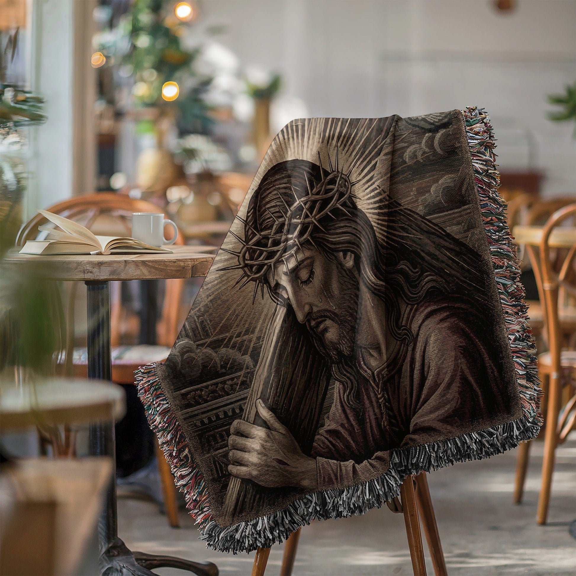 Jesus in Crown of Thorns Tapestry Blanket for Home Decor